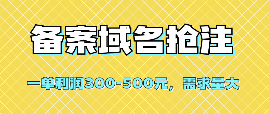 【全网首发】备案域名抢注，一单利润300-500元，需求量大聚合网创-网创项目资源站-副业项目-创业项目-搞钱项目聚合网创