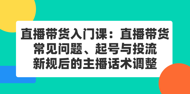 直播带货入门课：直播带货常见问题、起号与投流、新规后的主播话术调整聚合网创-网创项目资源站-副业项目-创业项目-搞钱项目聚合网创