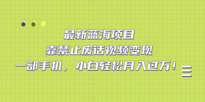 最新蓝海项目，靠禁止废话视频变现，一部手机，小白轻松月入过万！聚合网创-网创项目资源站-副业项目-创业项目-搞钱项目聚合网创