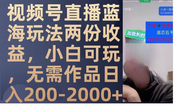 视频号直播蓝海玩法两份收益，小白可玩，无需作品日入200-2000+聚合网创-网创项目资源站-副业项目-创业项目-搞钱项目聚合网创