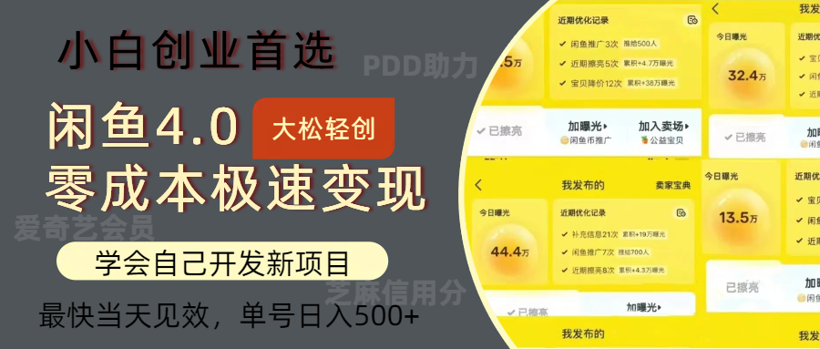 闲鱼0成本极速变现项目，多种变现方式，单号日入500+最新玩法聚合网创-网创项目资源站-副业项目-创业项目-搞钱项目聚合网创