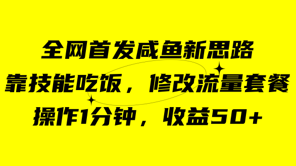 咸鱼冷门新玩法，靠“技能吃饭”，修改流量套餐，操作1分钟，收益50+聚合网创-网创项目资源站-副业项目-创业项目-搞钱项目聚合网创
