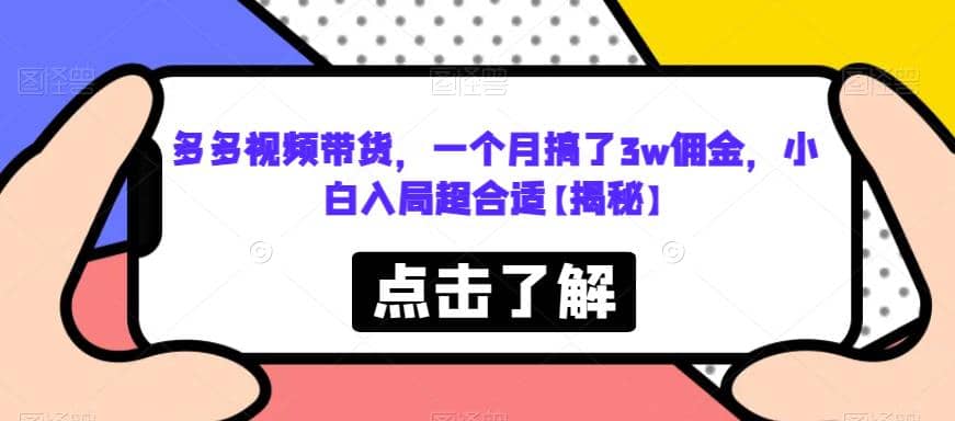 多多视频带货，一个月搞了3w佣金，小白入局超合适【揭秘】聚合网创-网创项目资源站-副业项目-创业项目-搞钱项目聚合网创