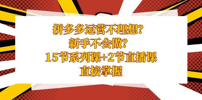 拼多多运营不理想？新手不会做？15节系列课+2节直播课，直接掌握聚合网创-网创项目资源站-副业项目-创业项目-搞钱项目聚合网创