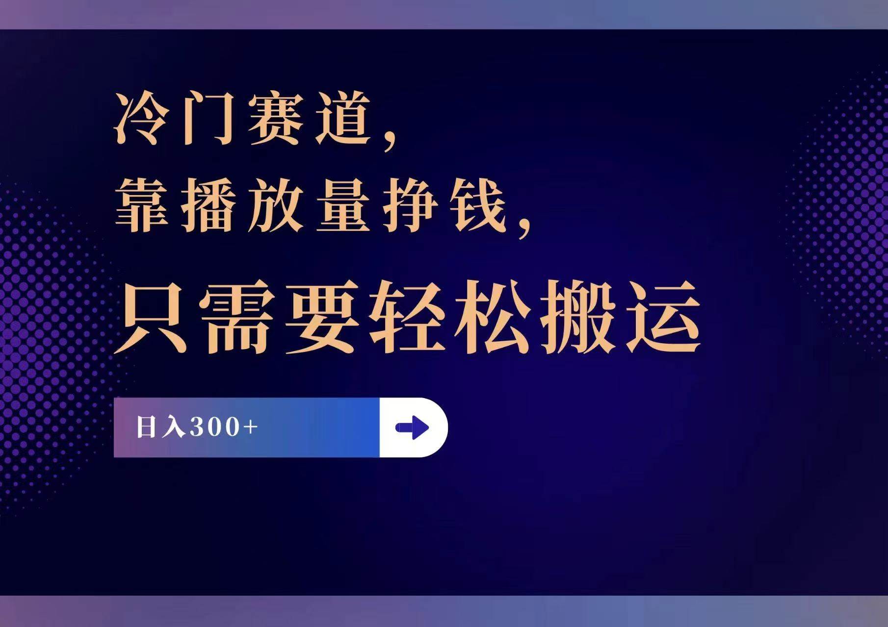 冷门赛道，靠播放量挣钱，只需要轻松搬运，日赚300+聚合网创-网创项目资源站-副业项目-创业项目-搞钱项目聚合网创