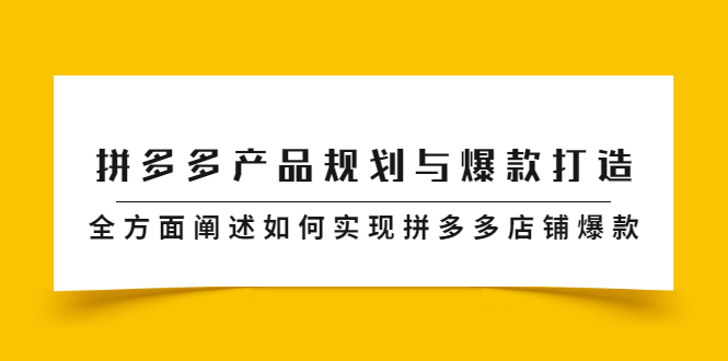 拼多多产品规划与爆款打造，全方面阐述如何实现拼多多店铺爆款聚合网创-网创项目资源站-副业项目-创业项目-搞钱项目聚合网创