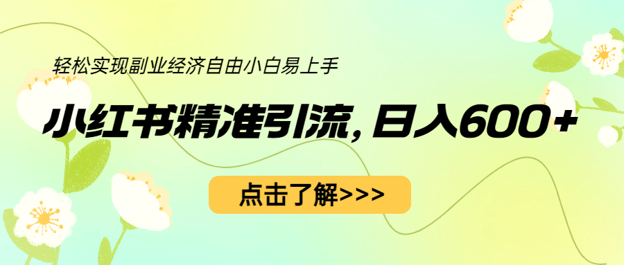 小红书精准引流，小白日入600+，轻松实现副业经济自由（教程+1153G资源）聚合网创-网创项目资源站-副业项目-创业项目-搞钱项目聚合网创