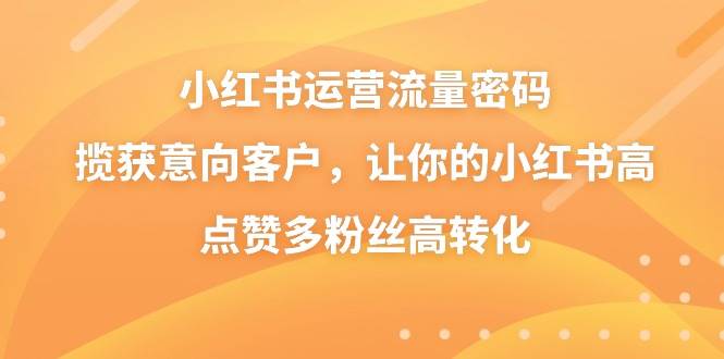 小红书运营流量密码，揽获意向客户，让你的小红书高点赞多粉丝高转化聚合网创-网创项目资源站-副业项目-创业项目-搞钱项目聚合网创