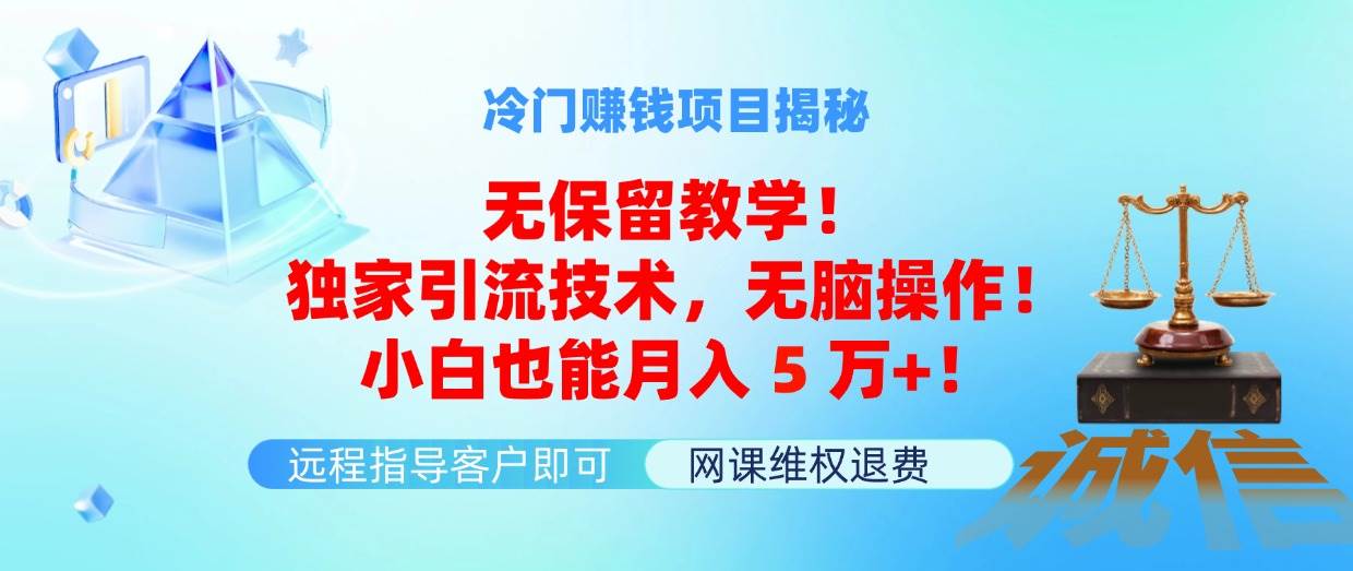 冷门赚钱项目无保留教学！独家引流技术，无脑操作！小白也能月入5万+！聚合网创-网创项目资源站-副业项目-创业项目-搞钱项目聚合网创