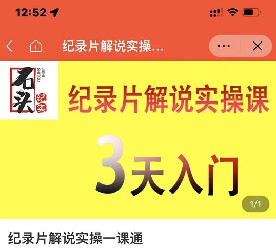 石头纪实·纪录片解说实操课，3天入门，快速掌握纪录片解说视频制作聚合网创-网创项目资源站-副业项目-创业项目-搞钱项目聚合网创