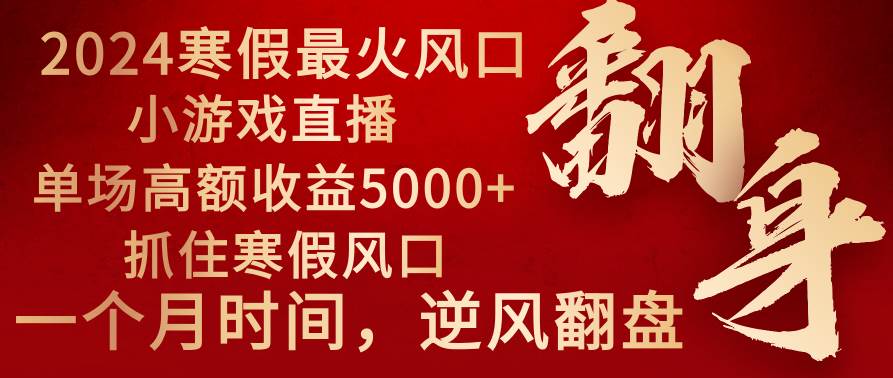 2024年最火寒假风口项目 小游戏直播 单场收益5000+抓住风口 一个月直接提车聚合网创-网创项目资源站-副业项目-创业项目-搞钱项目聚合网创