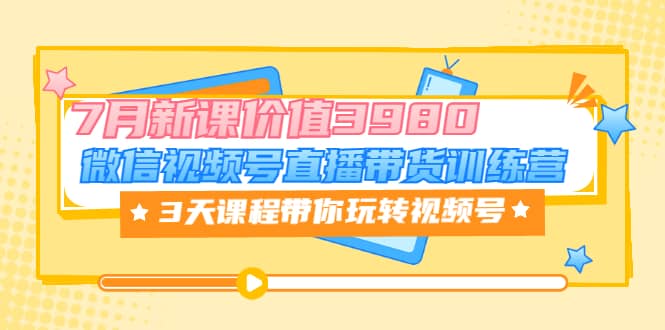 微信视频号直播带货训练营，3天课程带你玩转视频号：7月新课价值3980聚合网创-网创项目资源站-副业项目-创业项目-搞钱项目聚合网创