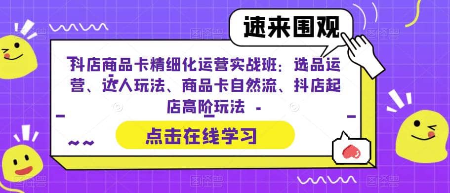 抖店商品卡精细化运营实操班：选品运营、达人玩法、商品卡自然流、抖店起店聚合网创-网创项目资源站-副业项目-创业项目-搞钱项目聚合网创