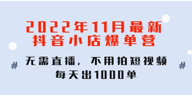2022年11月最新抖音小店爆单训练营：无需直播，不用拍短视频，每天出1000单聚合网创-网创项目资源站-副业项目-创业项目-搞钱项目聚合网创