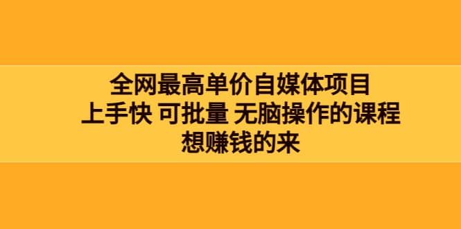 全网最单高价自媒体项目：上手快 可批量 无脑操作的课程，想赚钱的来聚合网创-网创项目资源站-副业项目-创业项目-搞钱项目聚合网创
