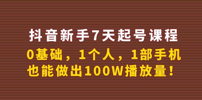 抖音新手7天起号课程：0基础，1个人，1部手机，也能做出100W播放量聚合网创-网创项目资源站-副业项目-创业项目-搞钱项目聚合网创