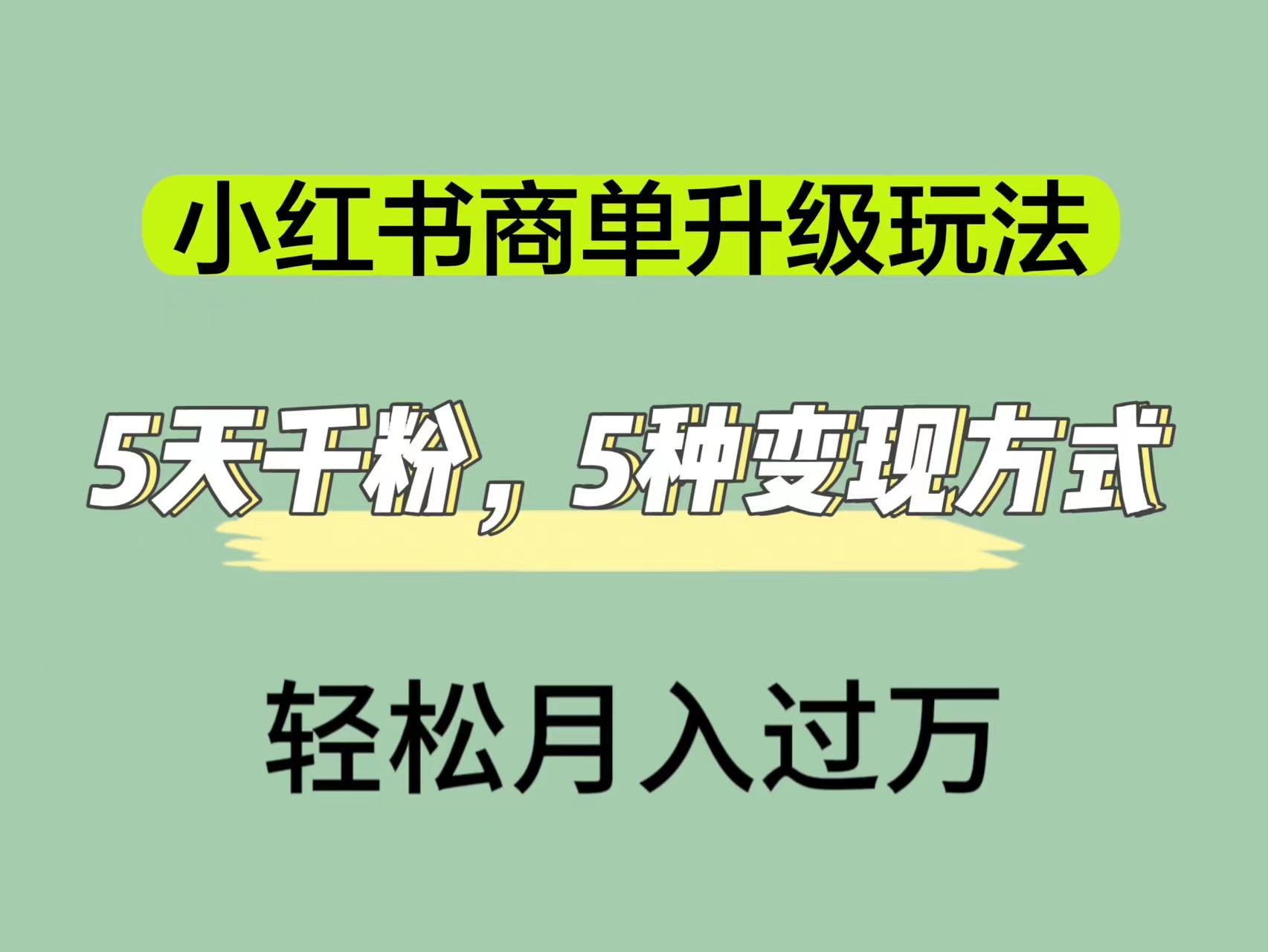 小红书商单升级玩法，5天千粉，5种变现渠道，轻松月入1万+聚合网创-网创项目资源站-副业项目-创业项目-搞钱项目聚合网创