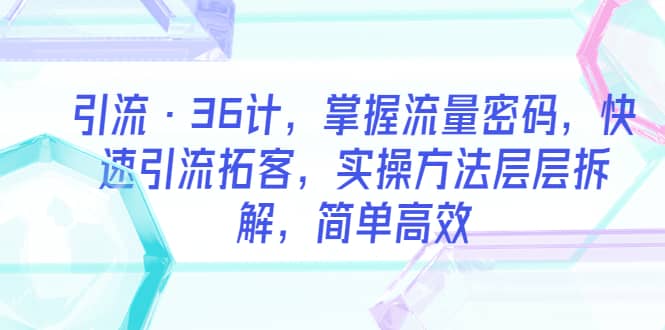 引流·36计，掌握流量密码，快速引流拓客，实操方法层层拆解，简单高效聚合网创-网创项目资源站-副业项目-创业项目-搞钱项目聚合网创