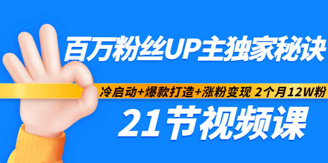 百万粉丝UP主独家秘诀：冷启动+爆款打造+涨粉变现2个月12W粉（21节视频课)聚合网创-网创项目资源站-副业项目-创业项目-搞钱项目聚合网创