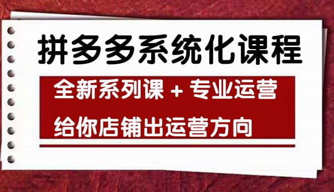 车神陪跑，拼多多系统化课程，全新系列课+专业运营给你店铺出运营方向聚合网创-网创项目资源站-副业项目-创业项目-搞钱项目聚合网创