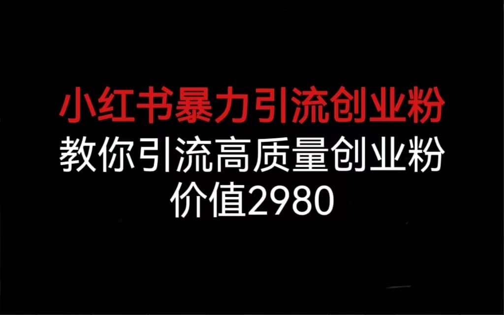 小红书暴力引流创业粉，教你引流高质量创业粉，价值2980聚合网创-网创项目资源站-副业项目-创业项目-搞钱项目聚合网创