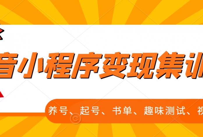 抖音小程序变现集训课，养号、起号、书单、趣味测试、视频剪辑，全套流程聚合网创-网创项目资源站-副业项目-创业项目-搞钱项目聚合网创
