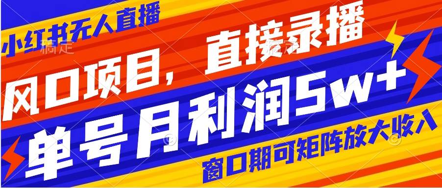 风口项目，小红书无人直播带货，直接录播，可矩阵，月入5w+聚合网创-网创项目资源站-副业项目-创业项目-搞钱项目聚合网创