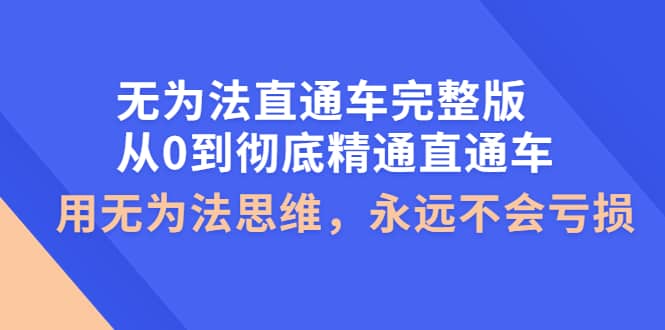 无为法直通车完整版：从0到彻底精通直通车，用无为法思维，永远不会亏损聚合网创-网创项目资源站-副业项目-创业项目-搞钱项目聚合网创