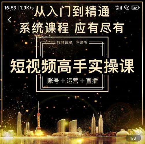 短视频高手实操课：账号+运营+直播，从入门到精通，系统课程，应有尽聚合网创-网创项目资源站-副业项目-创业项目-搞钱项目聚合网创