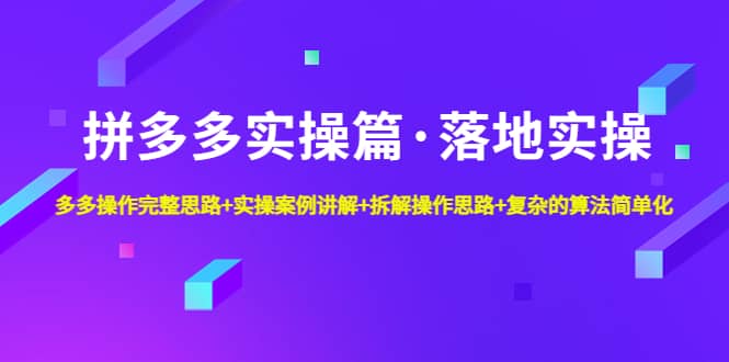 拼多多实操篇·落地实操 完整思路+实操案例+拆解操作思路+复杂的算法简单化聚合网创-网创项目资源站-副业项目-创业项目-搞钱项目聚合网创