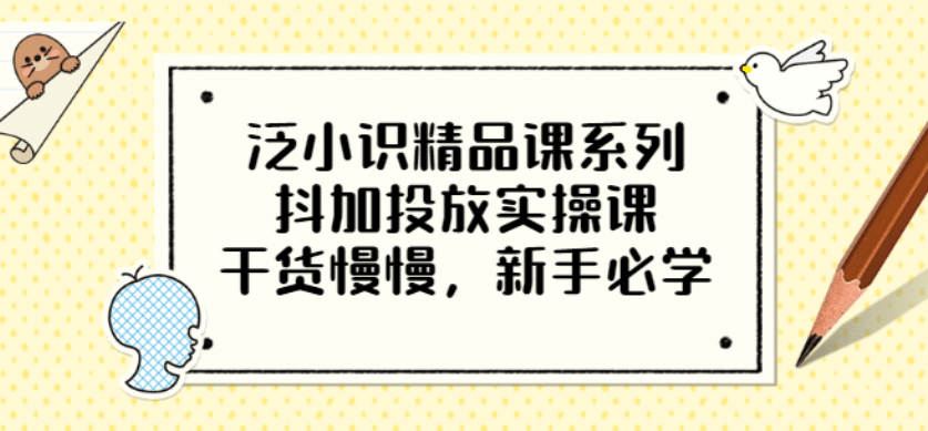 泛小识精品课系列：抖加投放实操课，干货慢慢，新手必学（12节视频课）聚合网创-网创项目资源站-副业项目-创业项目-搞钱项目聚合网创
