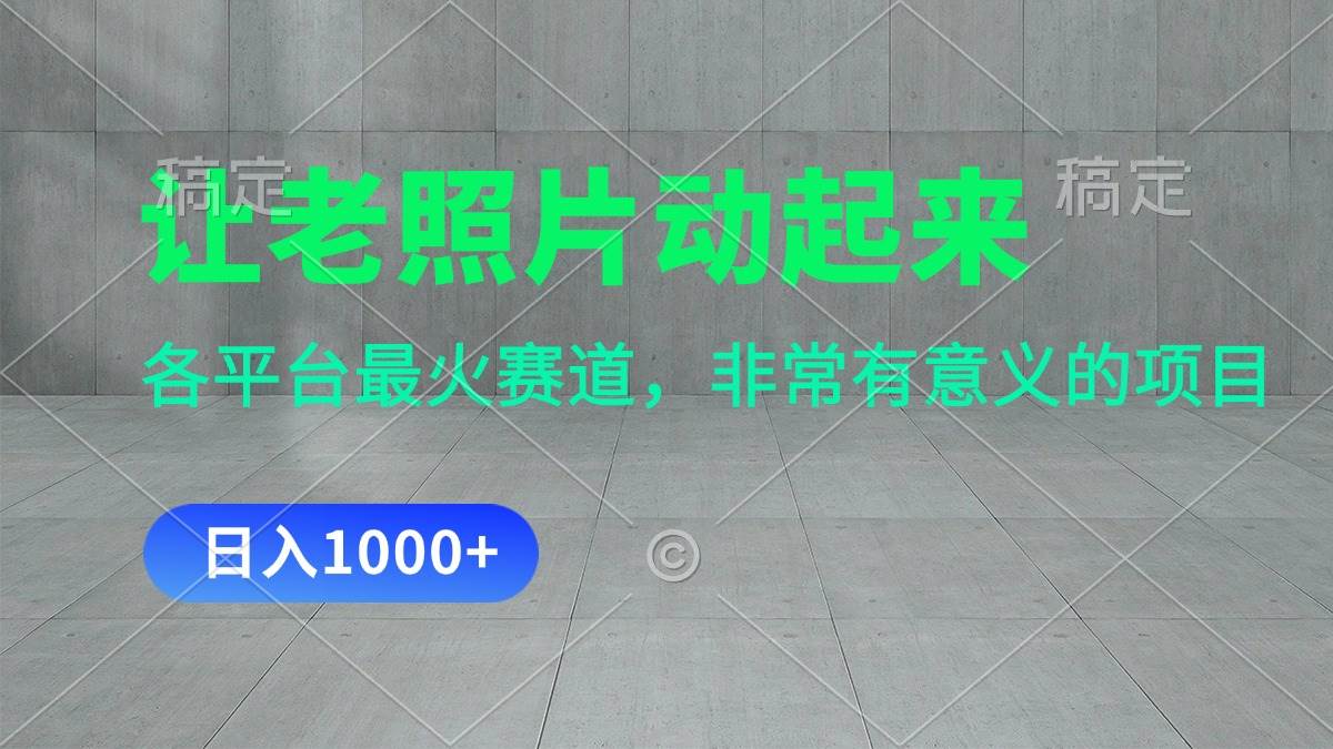 让老照片动起来，一天变现1000+，各平台最火赛道，看完就会聚合网创-网创项目资源站-副业项目-创业项目-搞钱项目聚合网创