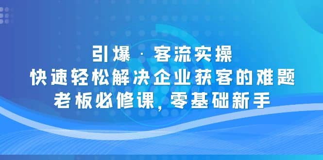 引爆·客流实操：快速轻松解决企业获客的难题，老板必修课，零基础新手聚合网创-网创项目资源站-副业项目-创业项目-搞钱项目聚合网创