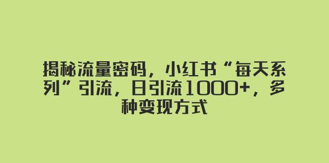 揭秘流量密码，小红书“每天系列”引流，日引流1000+，多种变现方式聚合网创-网创项目资源站-副业项目-创业项目-搞钱项目聚合网创
