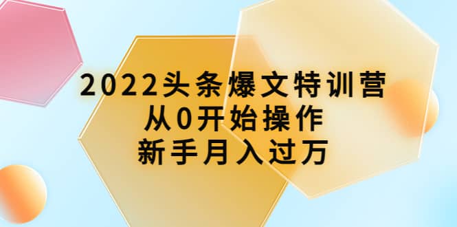 2022头条爆文特训营：从0开始操作，新手月入过万（16节课时）聚合网创-网创项目资源站-副业项目-创业项目-搞钱项目聚合网创
