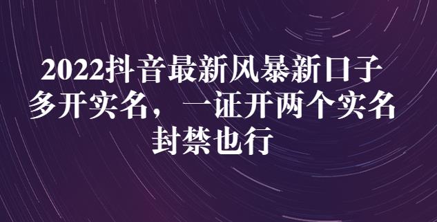 2022抖音最新风暴新口子：多开实名，一整开两个实名，封禁也行聚合网创-网创项目资源站-副业项目-创业项目-搞钱项目聚合网创