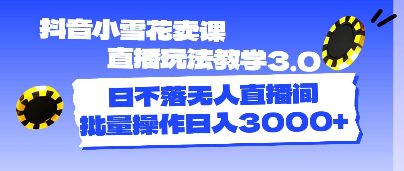 抖音小雪花卖课直播玩法教学3.0，日不落无人直播间，批量操作日入3000+聚合网创-网创项目资源站-副业项目-创业项目-搞钱项目聚合网创