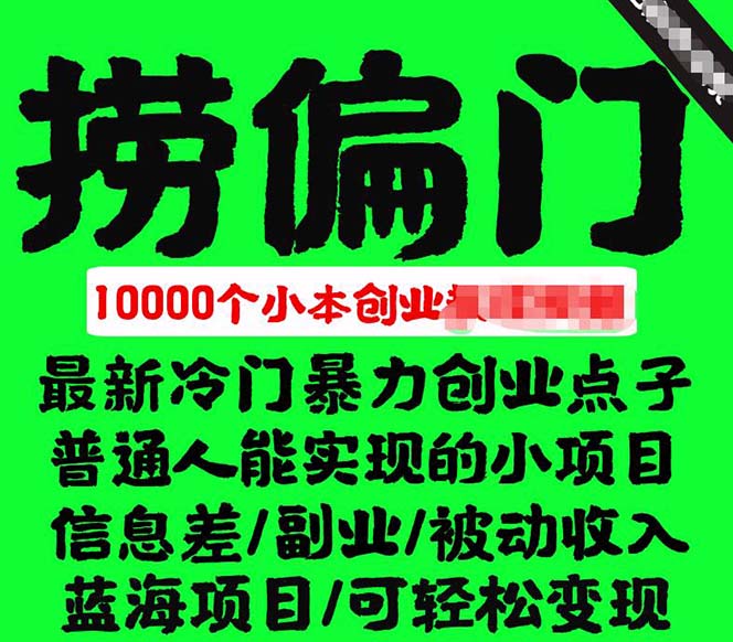 千款捞偏门小本创业小项目，总有一款适合你【无水印】聚合网创-网创项目资源站-副业项目-创业项目-搞钱项目聚合网创