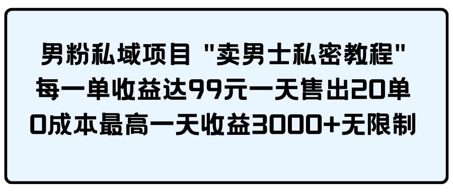 男粉私域项目 卖男士私密教程 每一单收益达99元一天售出20单聚合网创-网创项目资源站-副业项目-创业项目-搞钱项目聚合网创