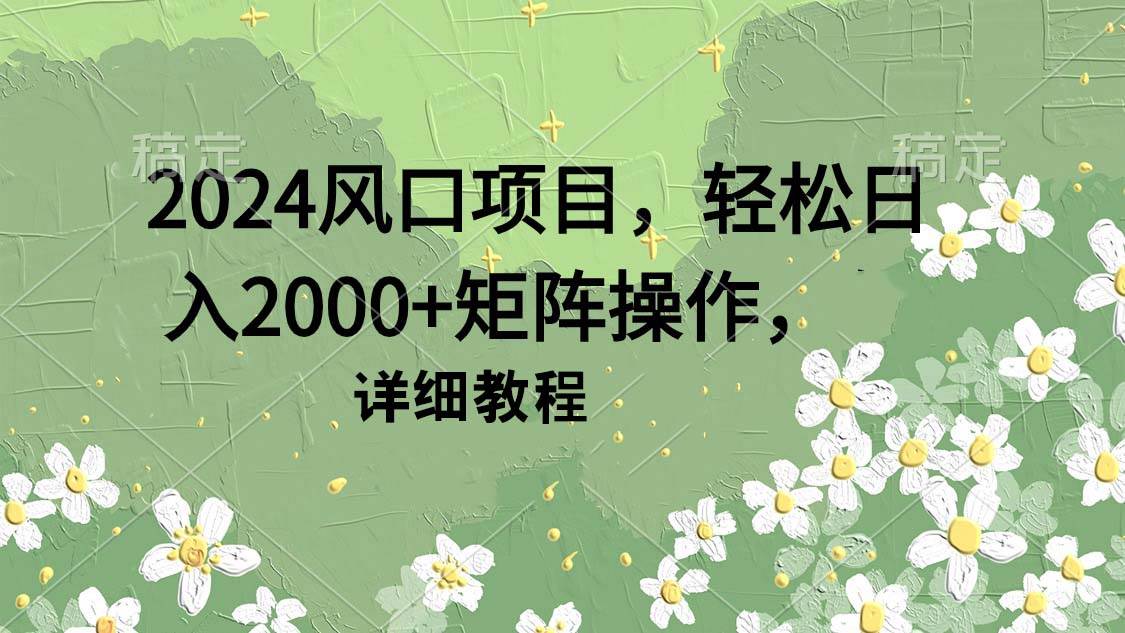 2024风口项目，轻松日入2000+矩阵操作，详细教程聚合网创-网创项目资源站-副业项目-创业项目-搞钱项目聚合网创