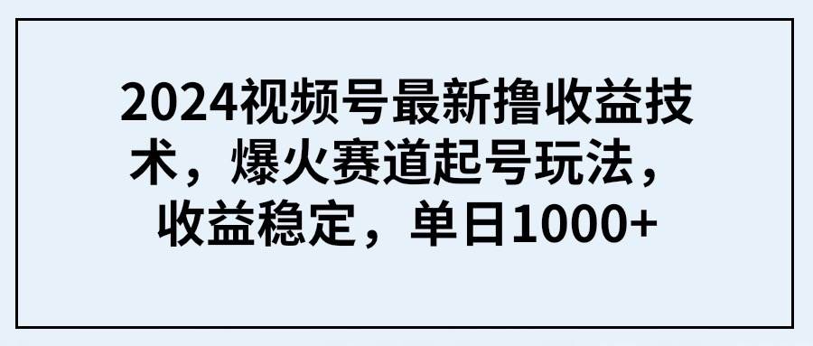 2024视频号最新撸收益技术，爆火赛道起号玩法，收益稳定，单日1000+聚合网创-网创项目资源站-副业项目-创业项目-搞钱项目聚合网创