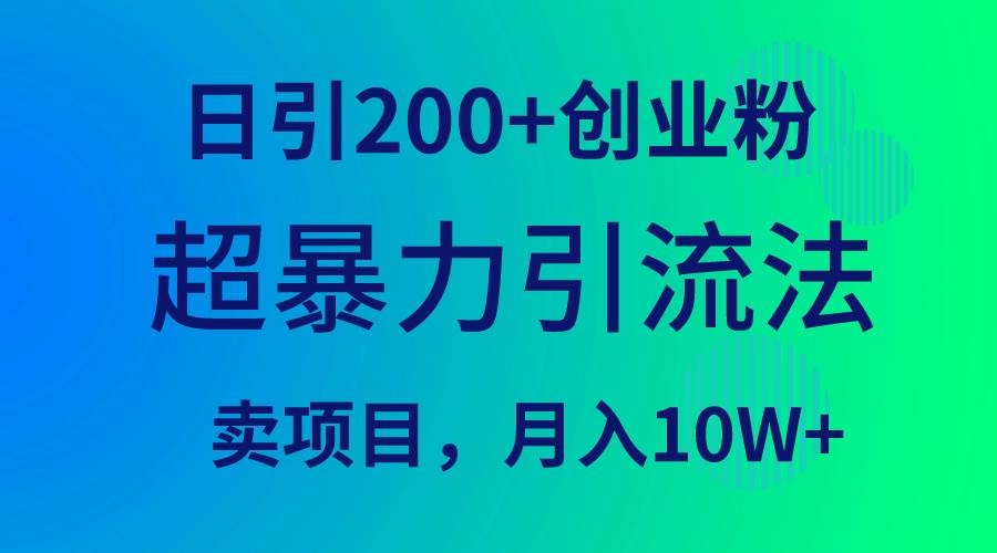 超暴力引流法，日引200+创业粉，卖项目月入10W+聚合网创-网创项目资源站-副业项目-创业项目-搞钱项目聚合网创