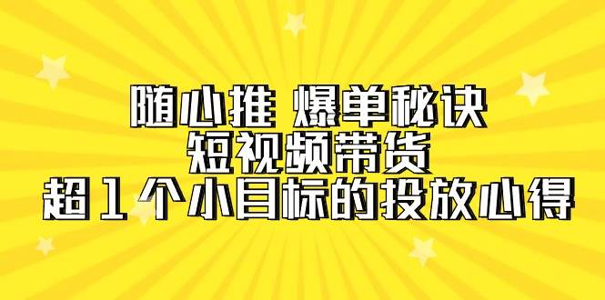 随心推 爆单秘诀，短视频带货-超1个小目标的投放心得（7节视频课）聚合网创-网创项目资源站-副业项目-创业项目-搞钱项目聚合网创