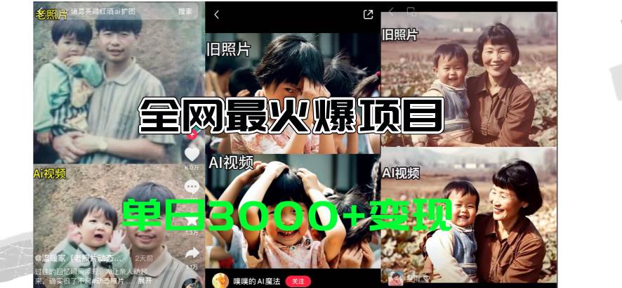 全网爆火的AI让老照片动起来教程，蹭热点日赚3000+，内含免费工具一键…聚合网创-网创项目资源站-副业项目-创业项目-搞钱项目聚合网创