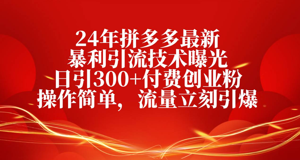24年拼多多最新暴利引流技术曝光，日引300+付费创业粉，操作简单，流量…聚合网创-网创项目资源站-副业项目-创业项目-搞钱项目聚合网创