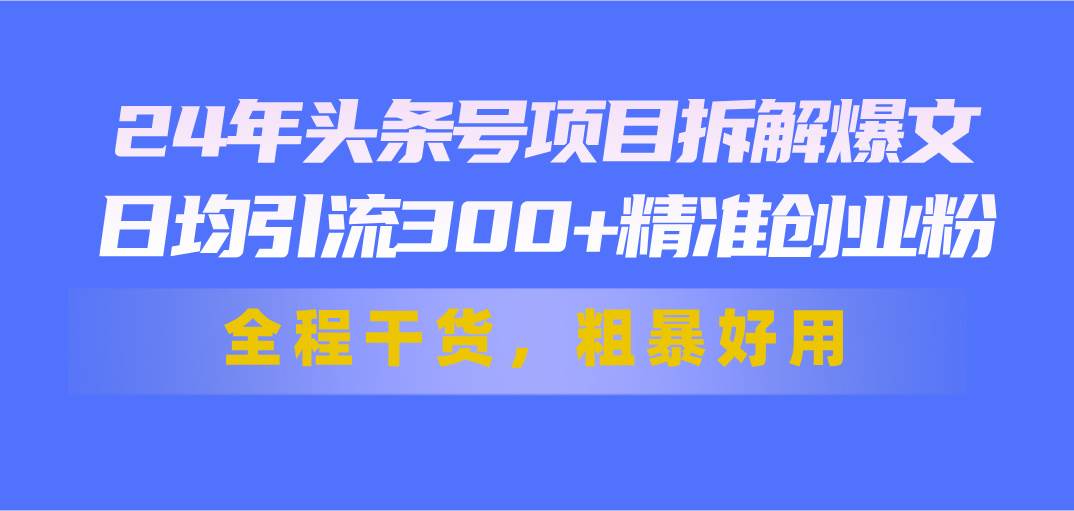 24年头条号项目拆解爆文，日均引流300+精准创业粉，全程干货，粗暴好用聚合网创-网创项目资源站-副业项目-创业项目-搞钱项目聚合网创