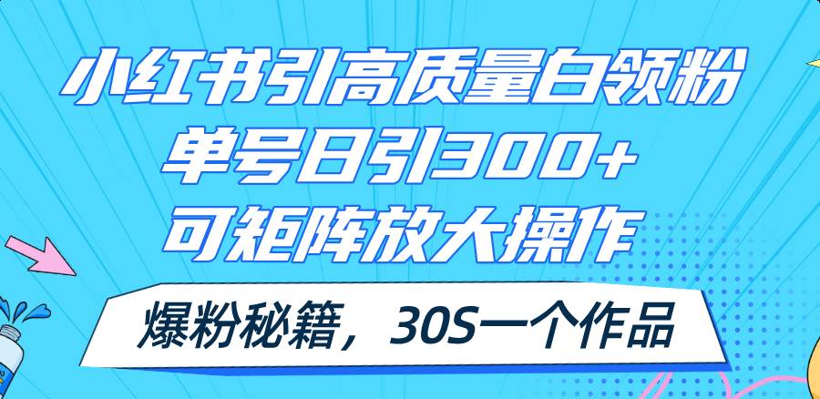 小红书引高质量白领粉，单号日引300+，可放大操作，爆粉秘籍！30s一个作品聚合网创-网创项目资源站-副业项目-创业项目-搞钱项目聚合网创
