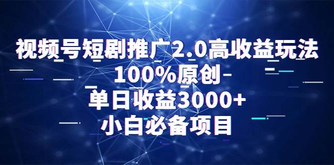视频号短剧推广2.0高收益玩法，100%原创，单日收益3000+，小白必备项目聚合网创-网创项目资源站-副业项目-创业项目-搞钱项目聚合网创