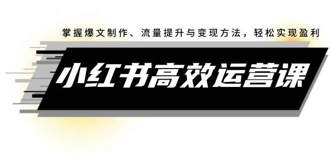 小红书高效运营课：掌握爆文制作、流量提升与变现方法，轻松实现盈利聚合网创-网创项目资源站-副业项目-创业项目-搞钱项目聚合网创