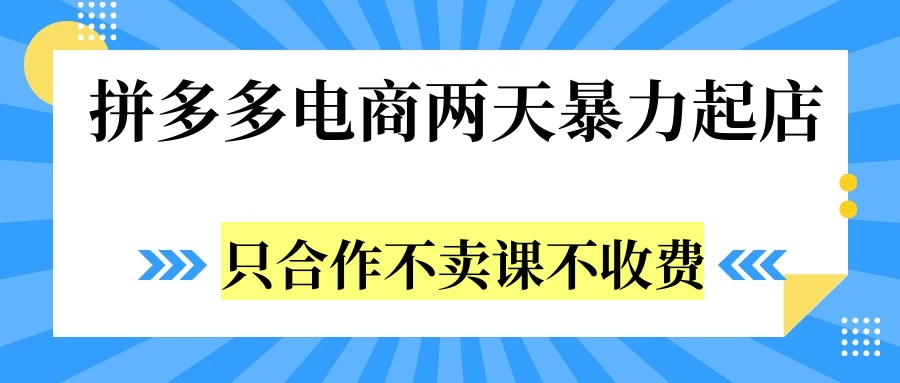 拼多多两天暴力起店，只合作不卖课不收费聚合网创-网创项目资源站-副业项目-创业项目-搞钱项目聚合网创